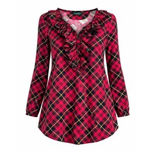 Lauren Ralph Lauren LRL Plaid Ruffle Blouse Womens Small Red Tartan Shirt NWT